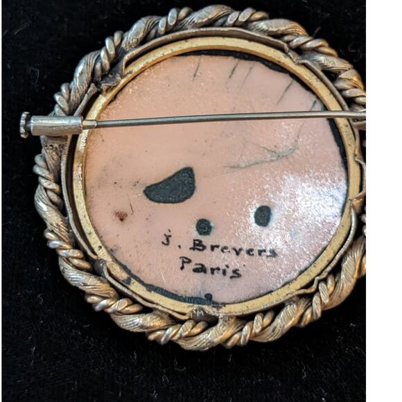 Vintage Signed J. Brevers Paris Large Fused Limoge Enamel on Porcelain Brooch - Picture 6 of 7